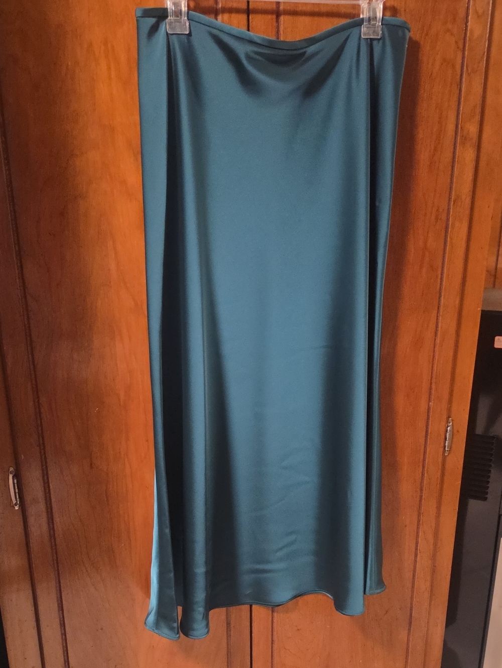 ANTONIO MELANI Teal Satin Bias Maxi Skirt